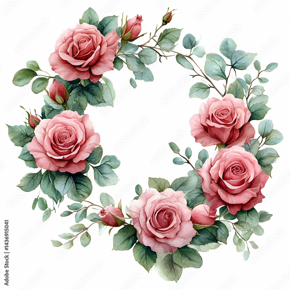 Naklejka premium Floral wreath design pink roses