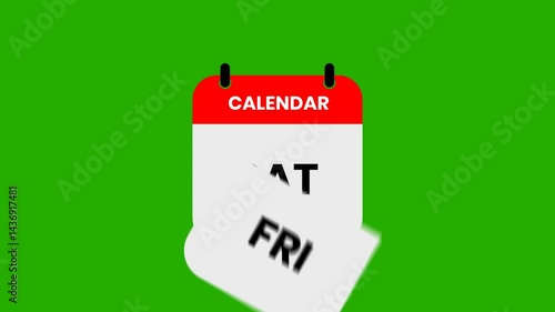 Animated calendar with day on green background.