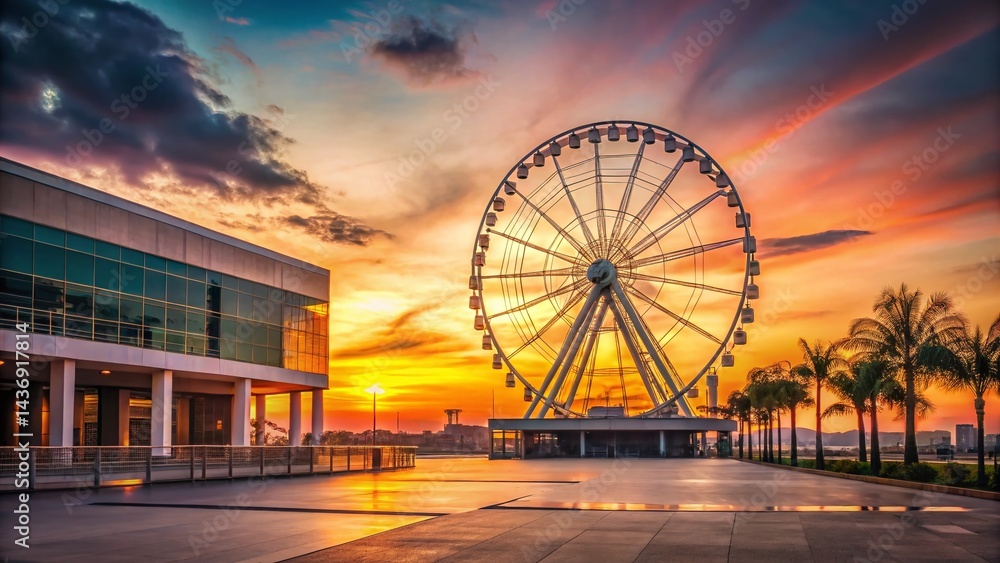 Manila Bay Sunset: Minimalist Mall of Asia & Ferris Wheel Panorama