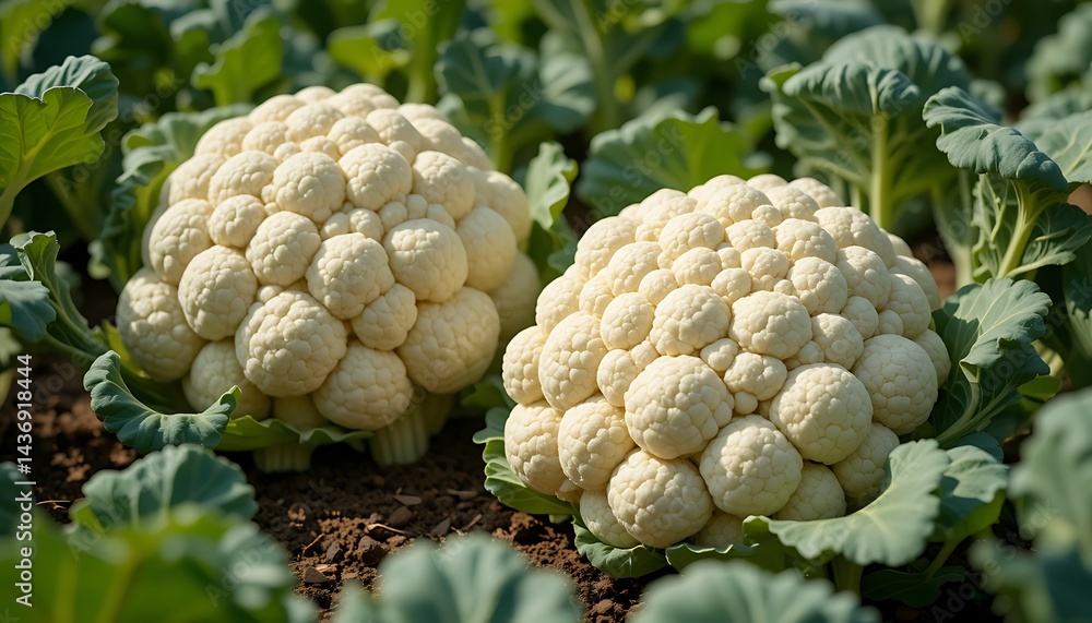 Fototapeta premium Harvesting Fresh Cauliflower Growing in the Field