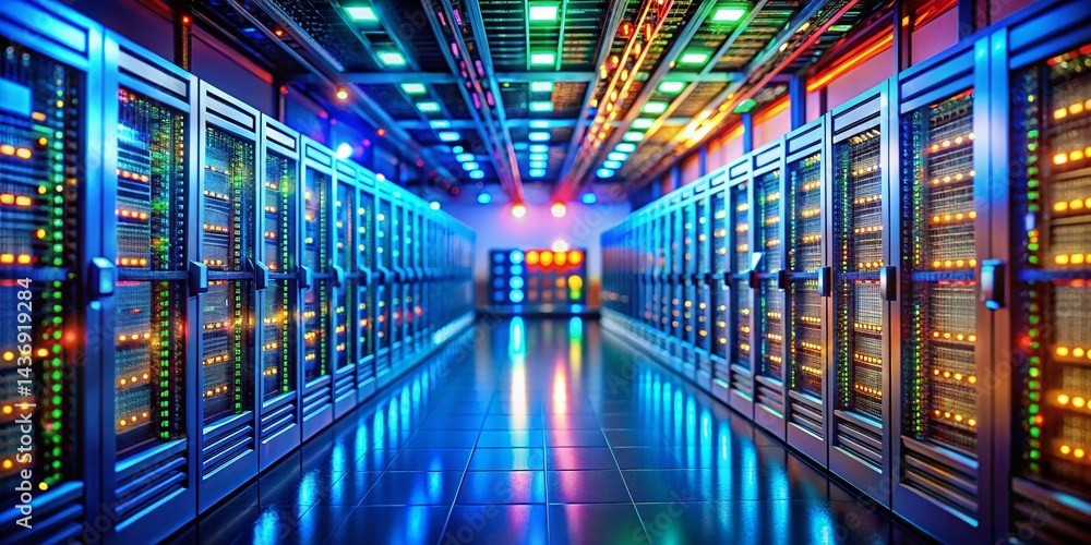 Obraz premium Miniature Data Center: Server Room Interior with Tilt-Shift Effect