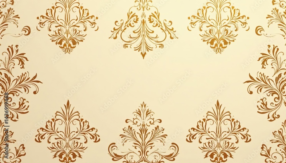 Intricate floral damask pattern in muted golds and creams on a beige background, brocade, texture, pattern Intricate floral damask pattern in muted golds and creams on a beige background, brocade, texture, pattern