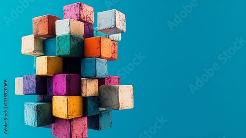Multicolored Ai Generated Cubes Stacked Artistically Vibrant Cyan Colored Background