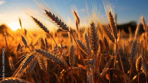Wallpaper Mural Wheat field at sunset. Golden ears of wheat close-up. Rural landscape. Torontodigital.ca