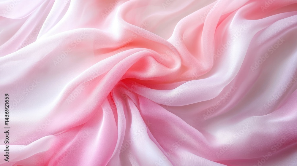 Fototapeta premium Soft pink and white ombre silk fabric with gentle folds and waves.