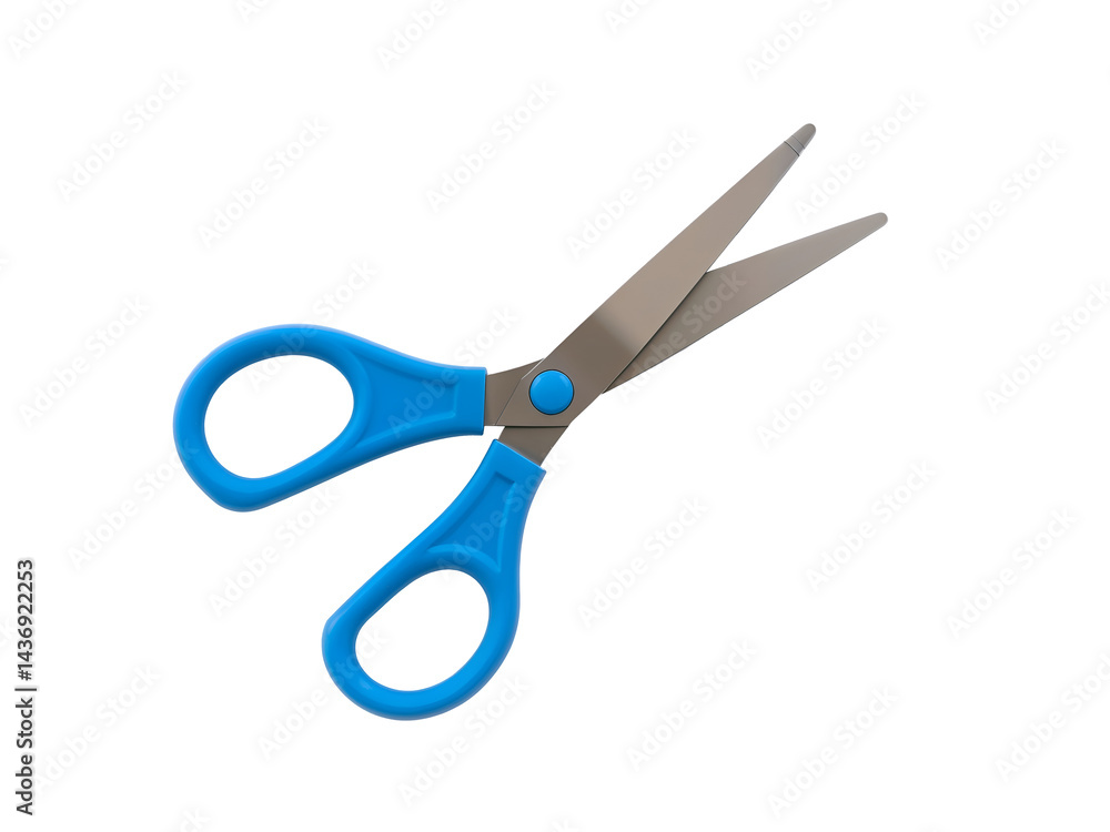 Blue handled scissors isolated on transparent background, modern school and office tool. Generative AI