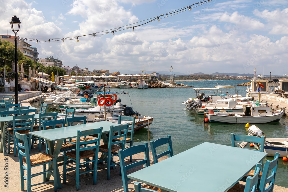 Restaurant tables by the marina