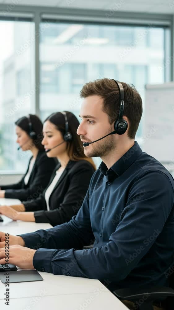 custom made wallpaper toronto digitalVertical video of call center agent providing customer support in modern office, perfect for illustrating communication, teamwork, business service, and client assistance concepts.