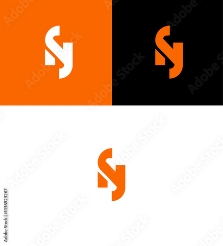 Modern Abstract NS Logo Design Orange, White, Black Variations