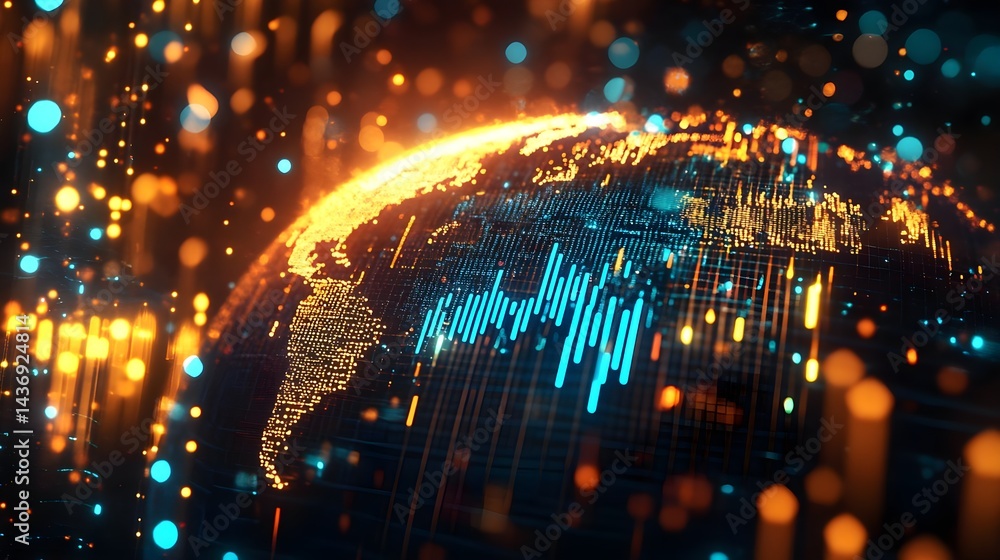 Obraz premium Holographic Globe Visualization with Highlighted Data Trends