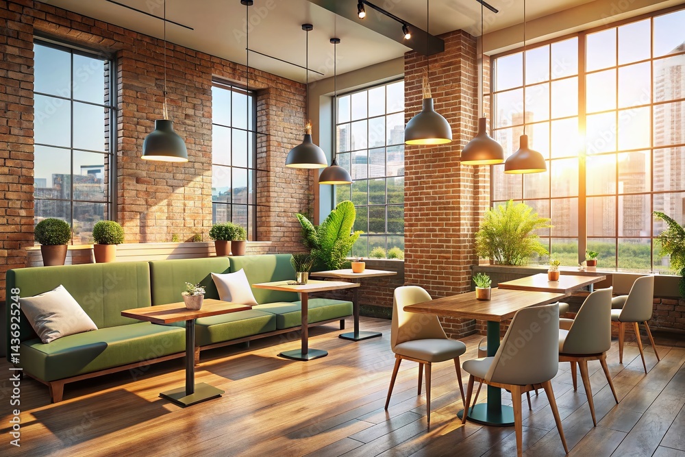 Fototapeta premium Modern City Cafe Interior - Stylish Coffee Shop Design