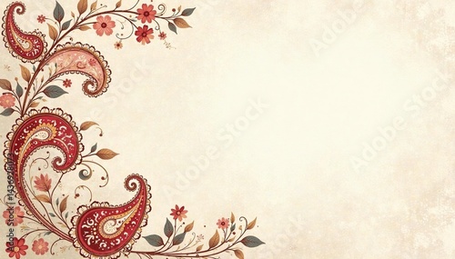 Subtle paisley motif on soft cream background , swirl, gentle, repeat
