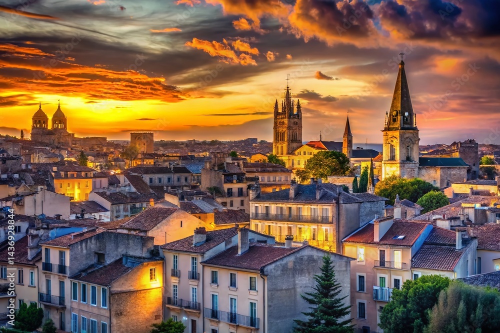 Fototapeta premium Montpellier City Skyline Silhouette Panoramic, France - Gray Background Stock Photo