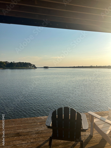 Relaxing lakefront view at Cedar Creek Reservoir in Texas during golden hour