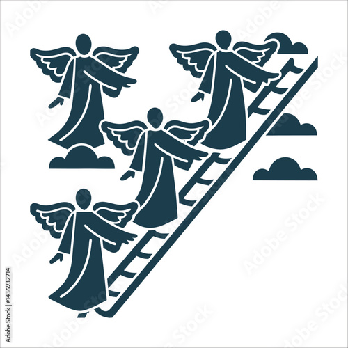 Jacobs Ladder Diagonal ladder with ascending angels - Minimalist Ladder Vector EPS File