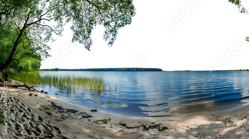 Fototapeta Naklejka Na Ścianę i Meble -  Serene Panorama of Masuria Lake on a Beautiful Summer Day - Tranquil Nature Scene