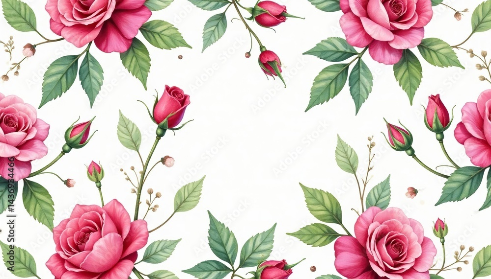 Naklejka premium Intricate watercolor rose buds & leaves seamless pattern, textile, illustration