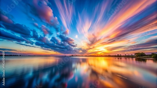 Panoramic Blurred Dusk Sky: Dreamy Blue and Pink Hues