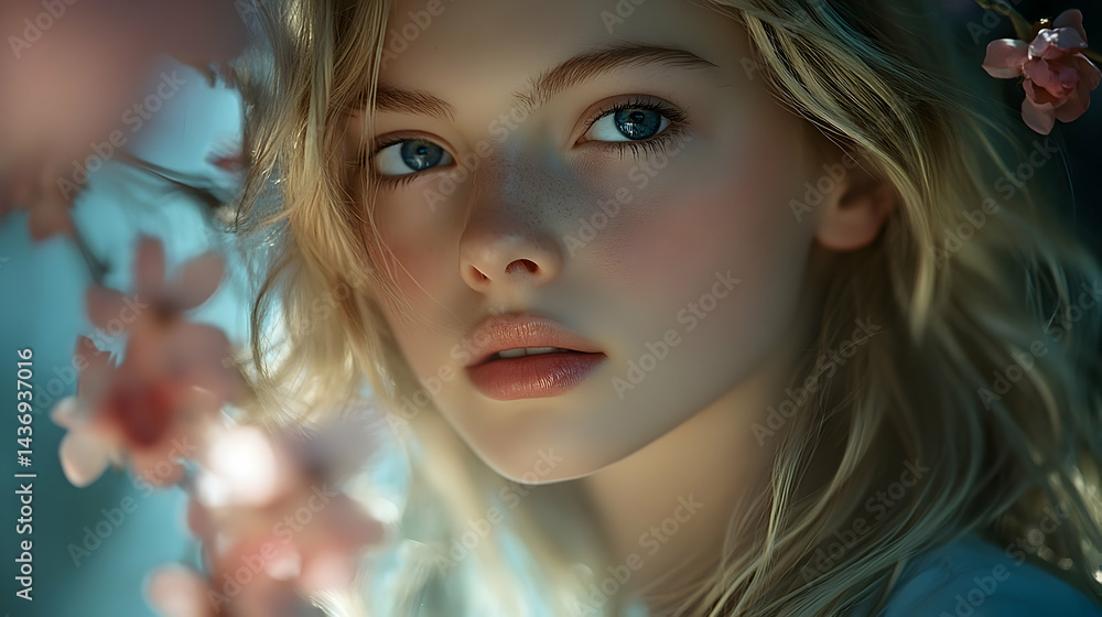 Close-up portrait of a young girl with delicate features. Close-up portrait of a young girl with delicate features.