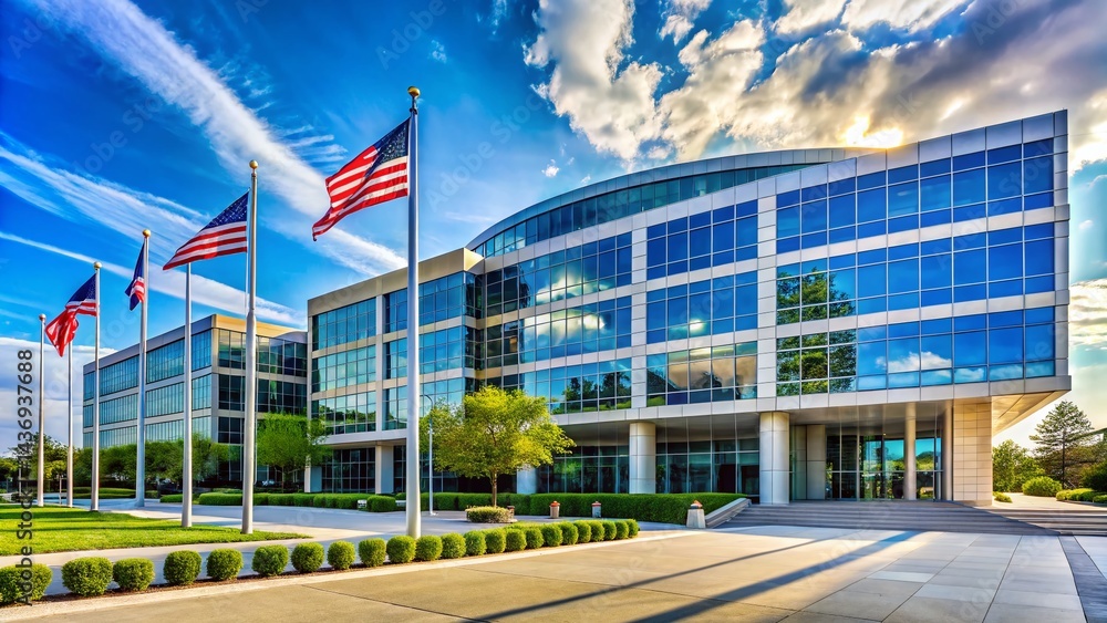 Panoramic View of Modern Government Office Building Exterior