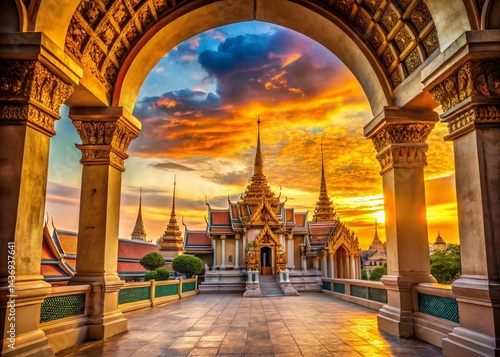 Panoramic View of Majestic Palace City Arches at Sunset