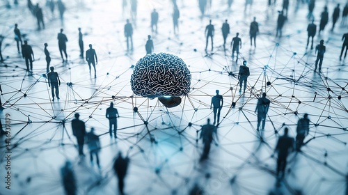 Brain Connected to People on White with Blue Tones