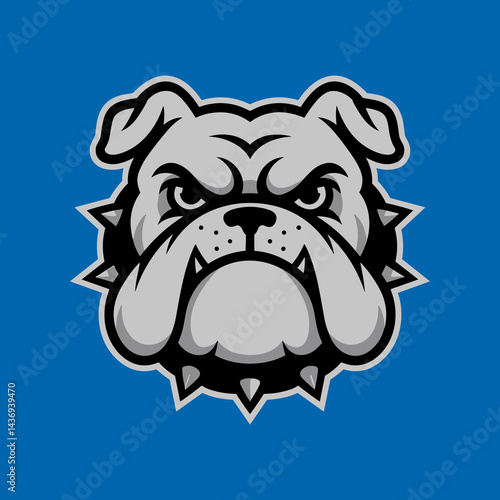 Fierce Bulldog Head Mascot with Spiked Collar Illustration