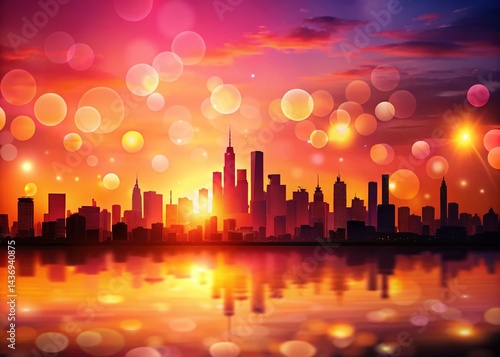 Pink & Orange Sunset City Skyline Silhouette Bokeh Photography