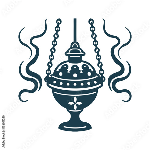  Censer Thurible Swinging incense burner with smoke lines Vector Censer Thurible with Smoke Lines