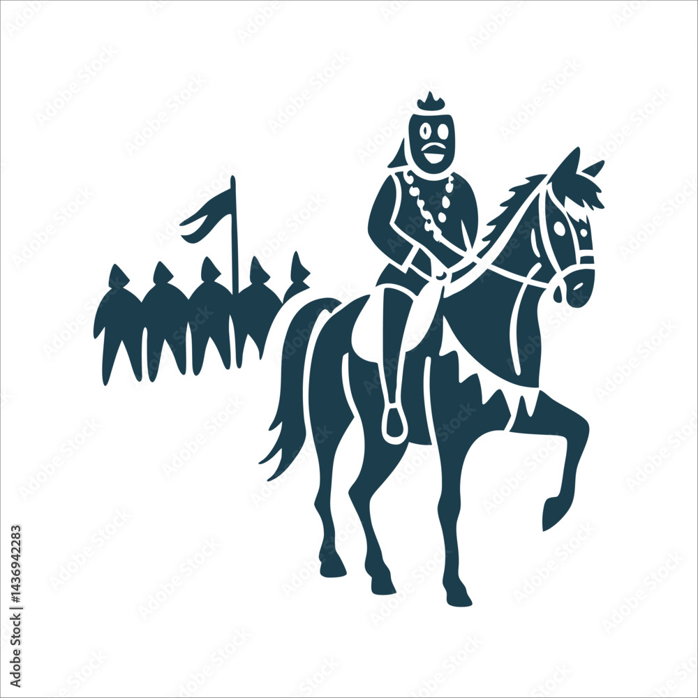 Fototapeta premium Sardinian Cavalcade Horse Rider Mask Indigo Shapes