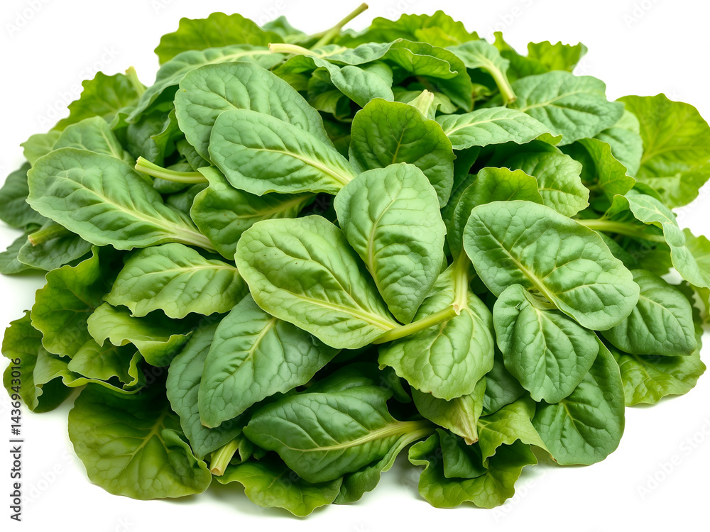 Fresh bunch of green spinach leaves isolated on white background. Generative AI Fresh bunch of green spinach leaves isolated on white background. Generative AI