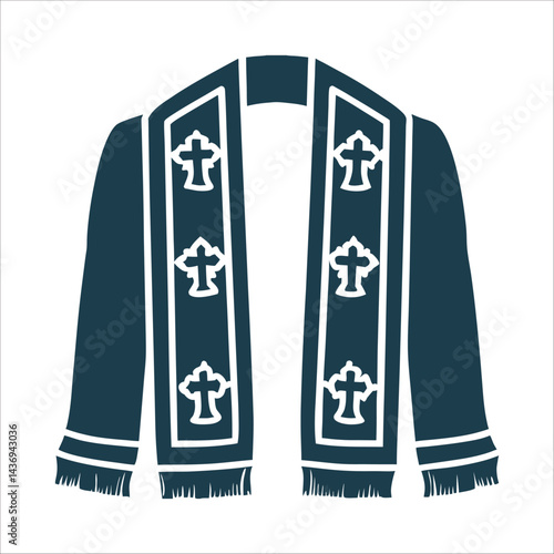 Stole Priests Vestment Long narrow strip with crosses Priest's Stole with Crosses Vector Illustration