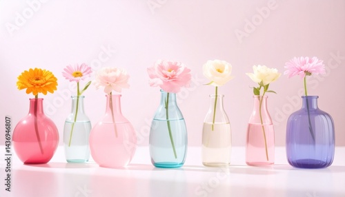 パステルカラーの花瓶　美しくシンプルな花瓶の花