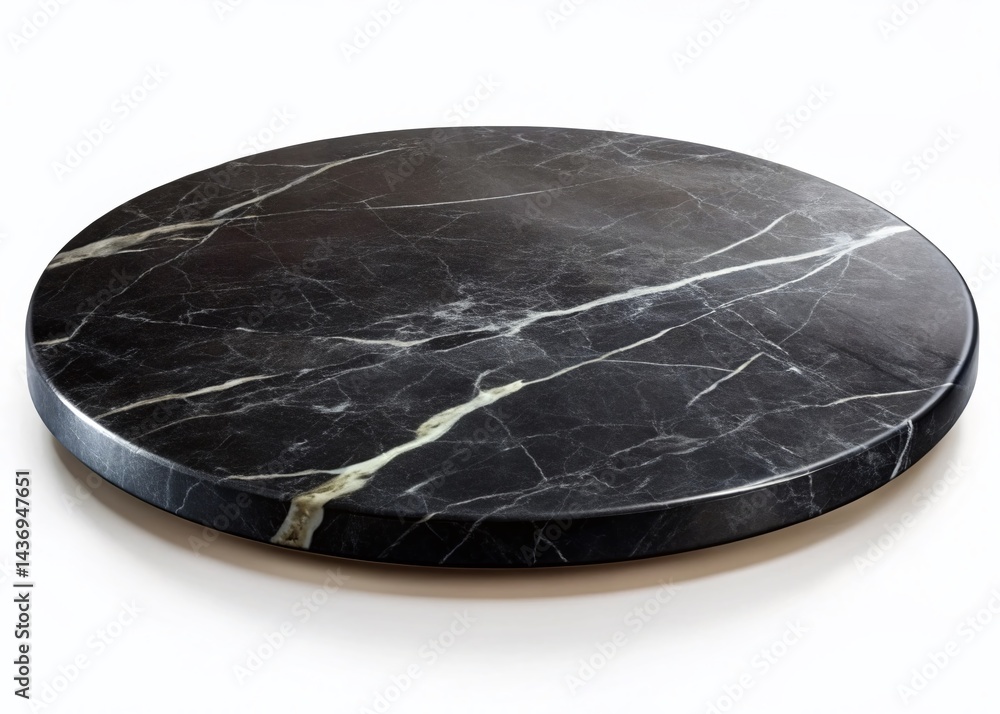 Round Black Marble Tabletop Slab, Isolated Side View, Drone Photography Perspective