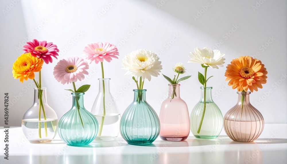 美しい花のアレンジメント、パステルカラーの淡い色の花瓶 美しい花のアレンジメント、パステルカラーの淡い色の花瓶