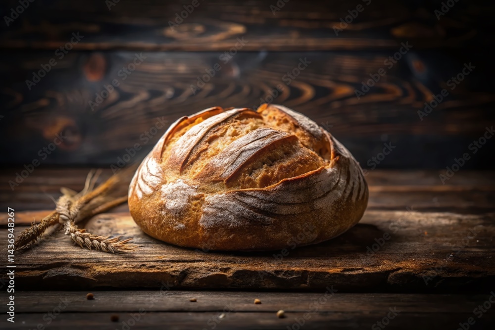 Rustic Crusty Bread Loaf, Long Exposure Photography - Golden Brown Bakery Item