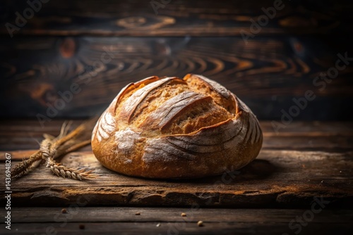 Obraz na płótnie Rustic Crusty Bread Loaf, Long Exposure Photography - Golden Brown Bakery Item w salonie