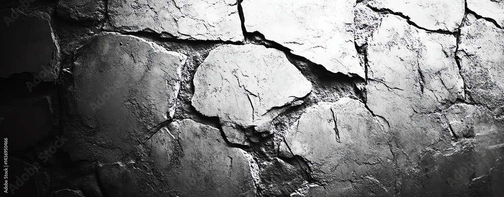 Fototapeta premium Dramatic Black and White Stone Texture Cracked Rock Background