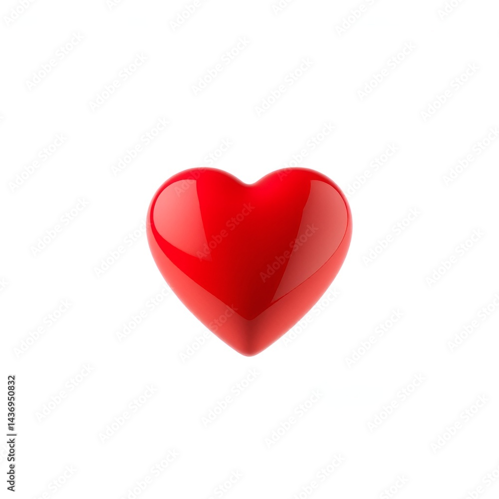 Glossy Red Heart Symbolizing Love on a Clean White Background Glossy Red Heart Symbolizing Love on a Clean White Background
