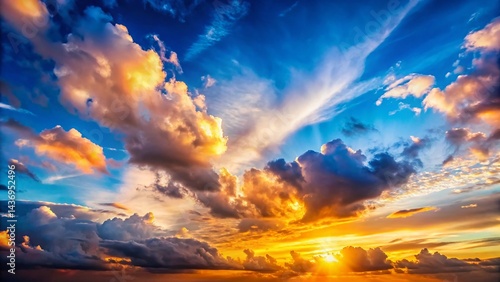 Serene Silhouette: Fluffy Clouds Against a Tranquil Blue Sky