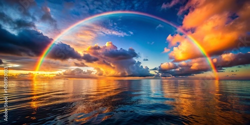 Serene Sunset Ocean Landscape with Vibrant Rainbow - Stunning Nature Photography