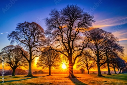 Silhouette of Bare Trees at Sunset, Abington Park, Northampton, England