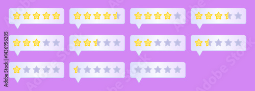 Star rating with light 3D effect, user rank with grey gradient form, feedback and customer review set in bubble style. Customer service signs for a website and app
