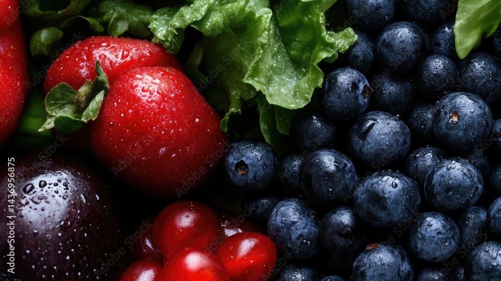 Fresh, vibrant fruits and vegetables close-up Fresh, vibrant fruits and vegetables close-up
