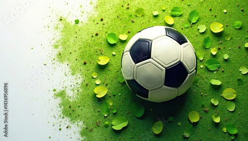 Overhead view of football against pure white backdrop, field, top, sporting goods