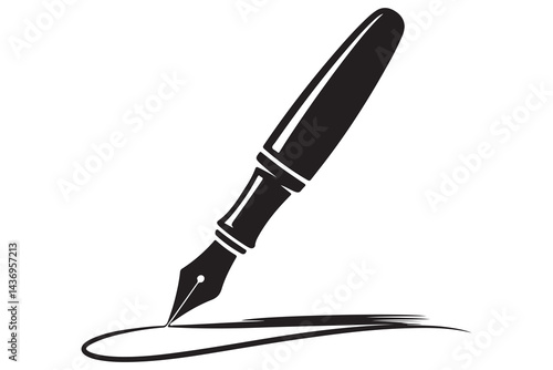 Simple black and white illustration of a fountain pen writing
