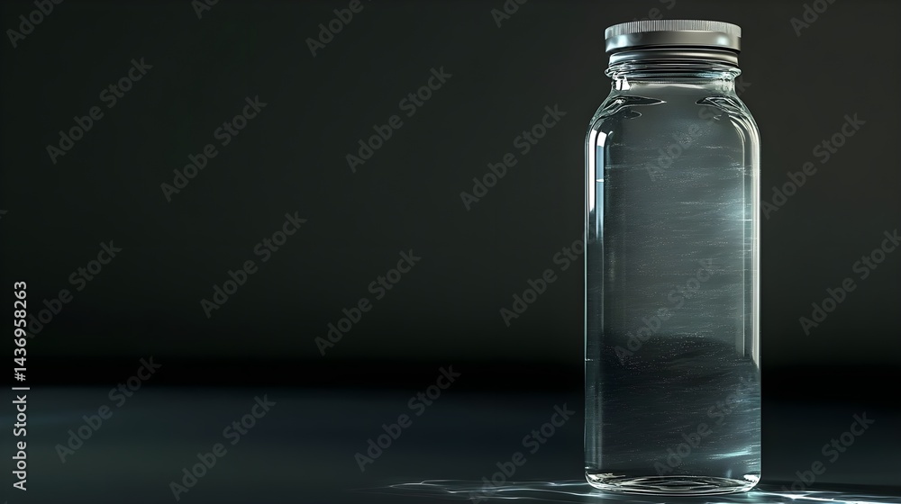 Sleek Modern Glass Jar with Metallic Lid on Dark Background Sleek Modern Glass Jar with Metallic Lid on Dark Background