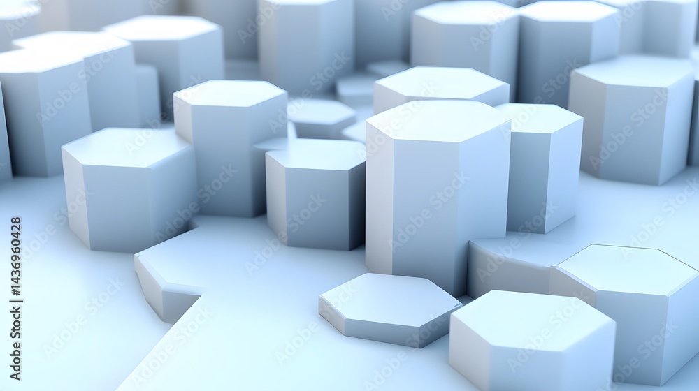 Abstract Hexagon Geometric Shapes Background Light Blue 3D Render Abstract Hexagon Geometric Shapes Background Light Blue 3D Render