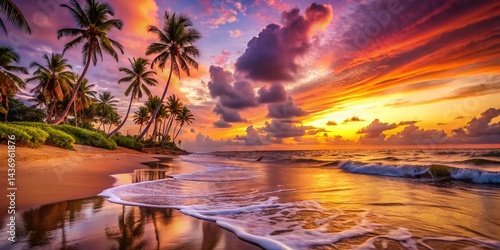 Stunning Long Exposure Sunset Beach Paradise: Vibrant Colors & Calm Waves