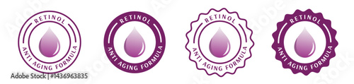 retinol badge, seal, stamp, sticker, logo. skincare, cosmetic, beauty product, ingredient, skin treatment, for anti aging formula. violet purple color 